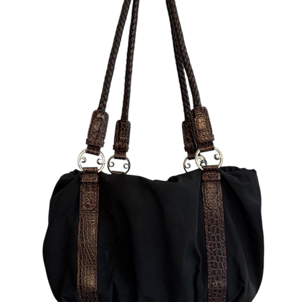 Brighton -Trendy Black and Brown Nylon/Leather Shoulder Bag - Picture 3 of 8